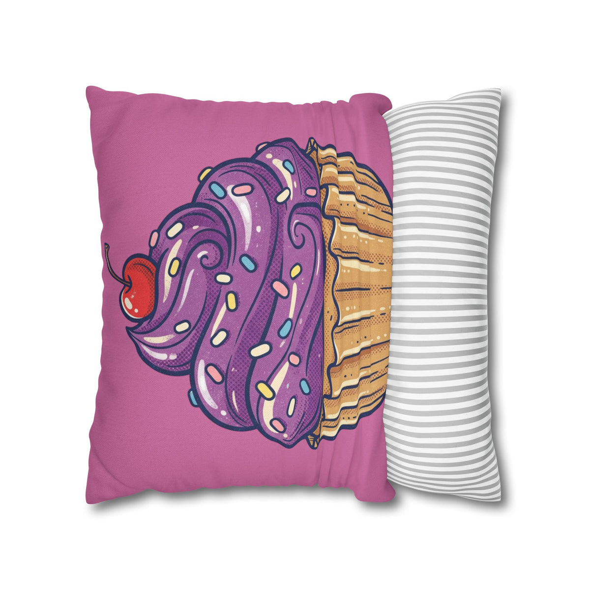 Cupcake Pillowcase — Cute Purple Frosting Decorative Throw Pillow Cover- Light Pink