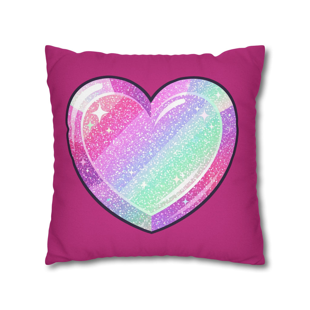 Pastel Glitter Heart Pillowcase Spun Polyester Square Pillowcase- Magenta