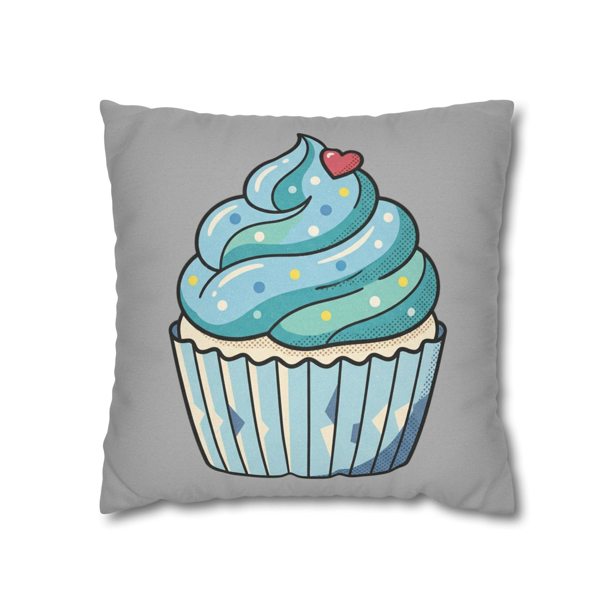 Cupcake Pillowcase — Cute Blue Dessert Decorative Throw Pillow- Light Grey