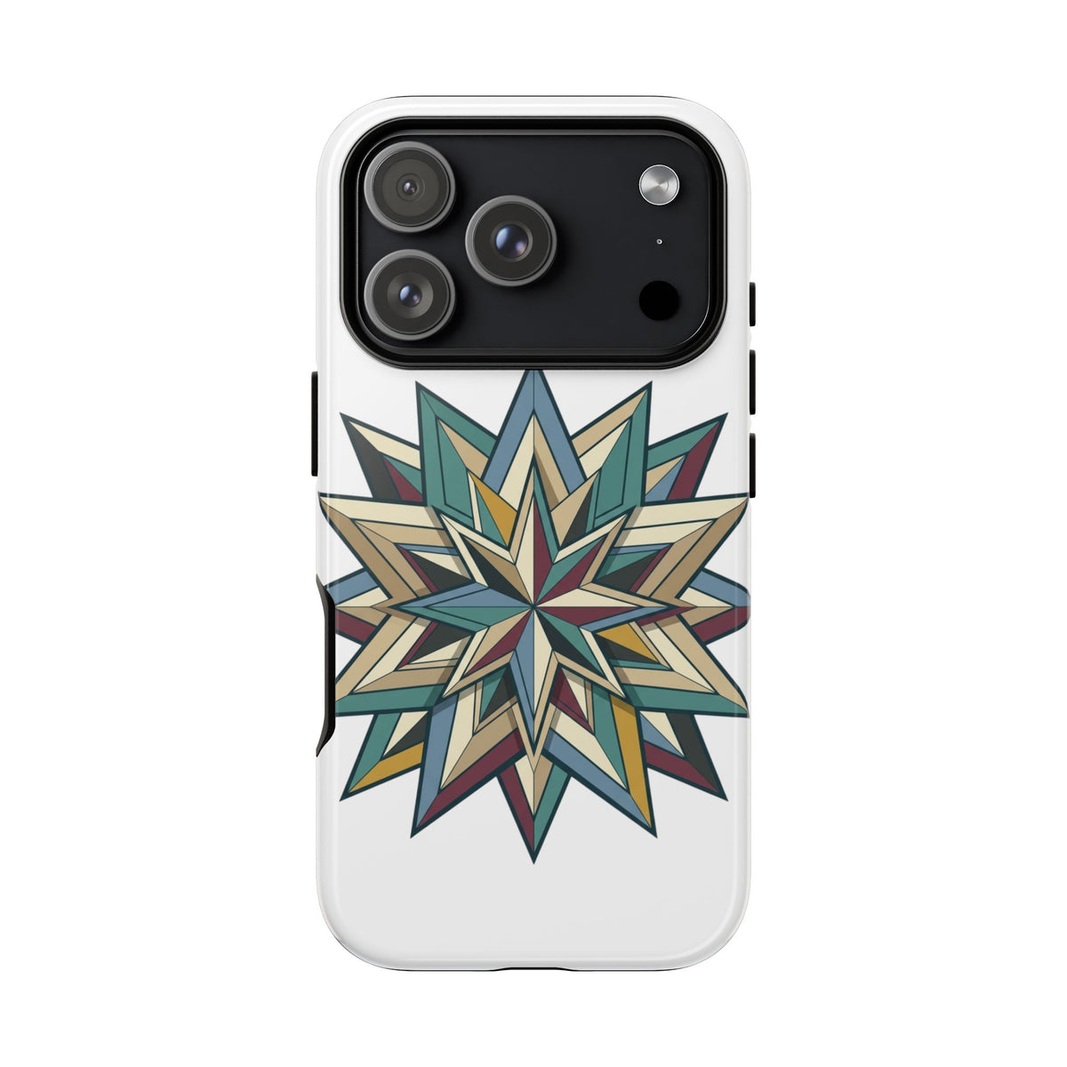 Geometric Star Phone Case — Teal & Earthtone Mandala Design