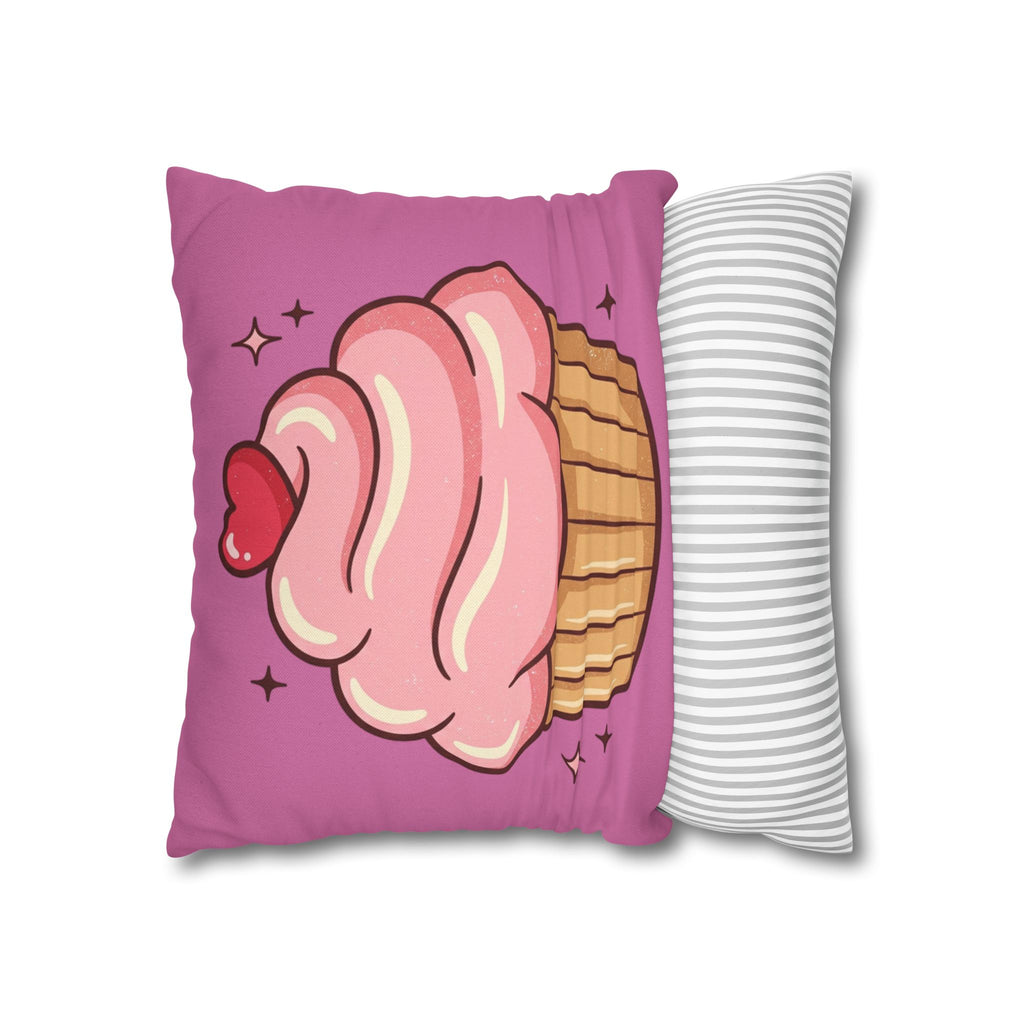 Pink Cupcake Spun Polyester Square Pillowcase- Light Pink
