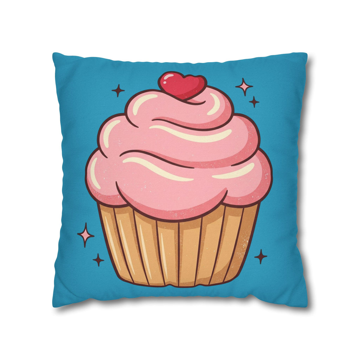 Pink Cupcake SpunPolyester Square Pillowcase- Turquoise