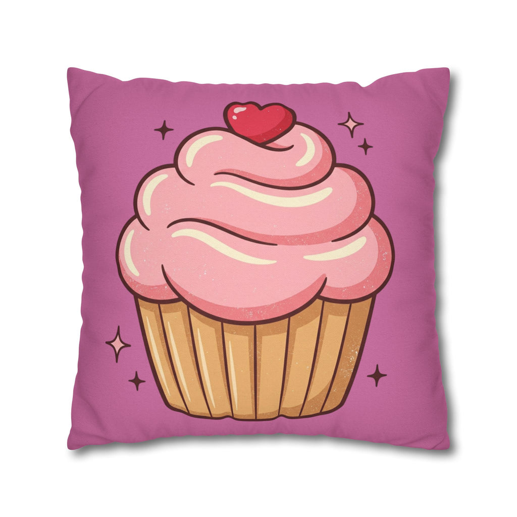 Pink Cupcake Spun Polyester Square Pillowcase- Light Pink