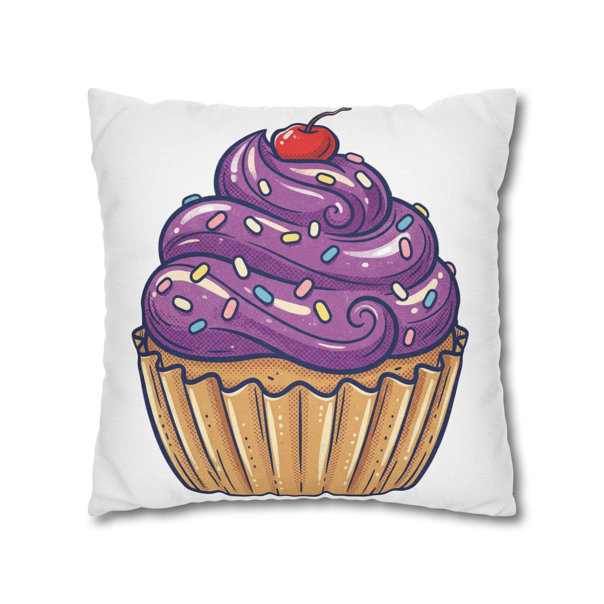 Cupcake Pillowcase — Cute Purple Frosting Decorative Throw Pillow Cover- White