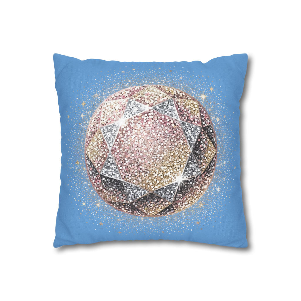 Glittery Light Blue Spun Polyester Square Pillowcase