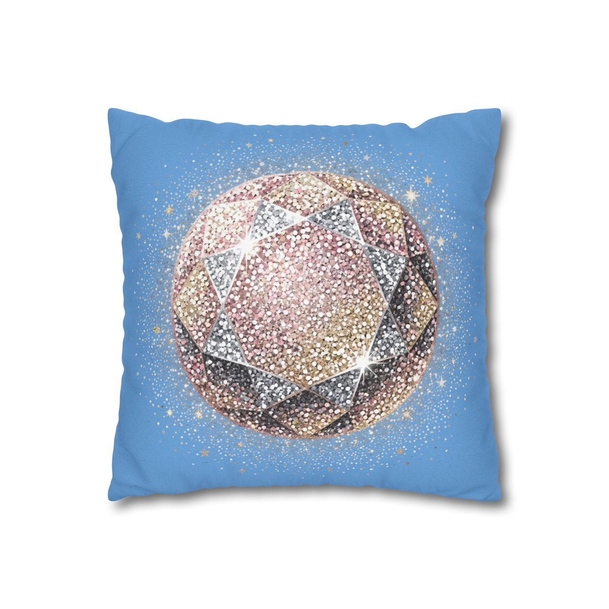 Glittery Light Blue Spun Polyester Square Pillowcase
