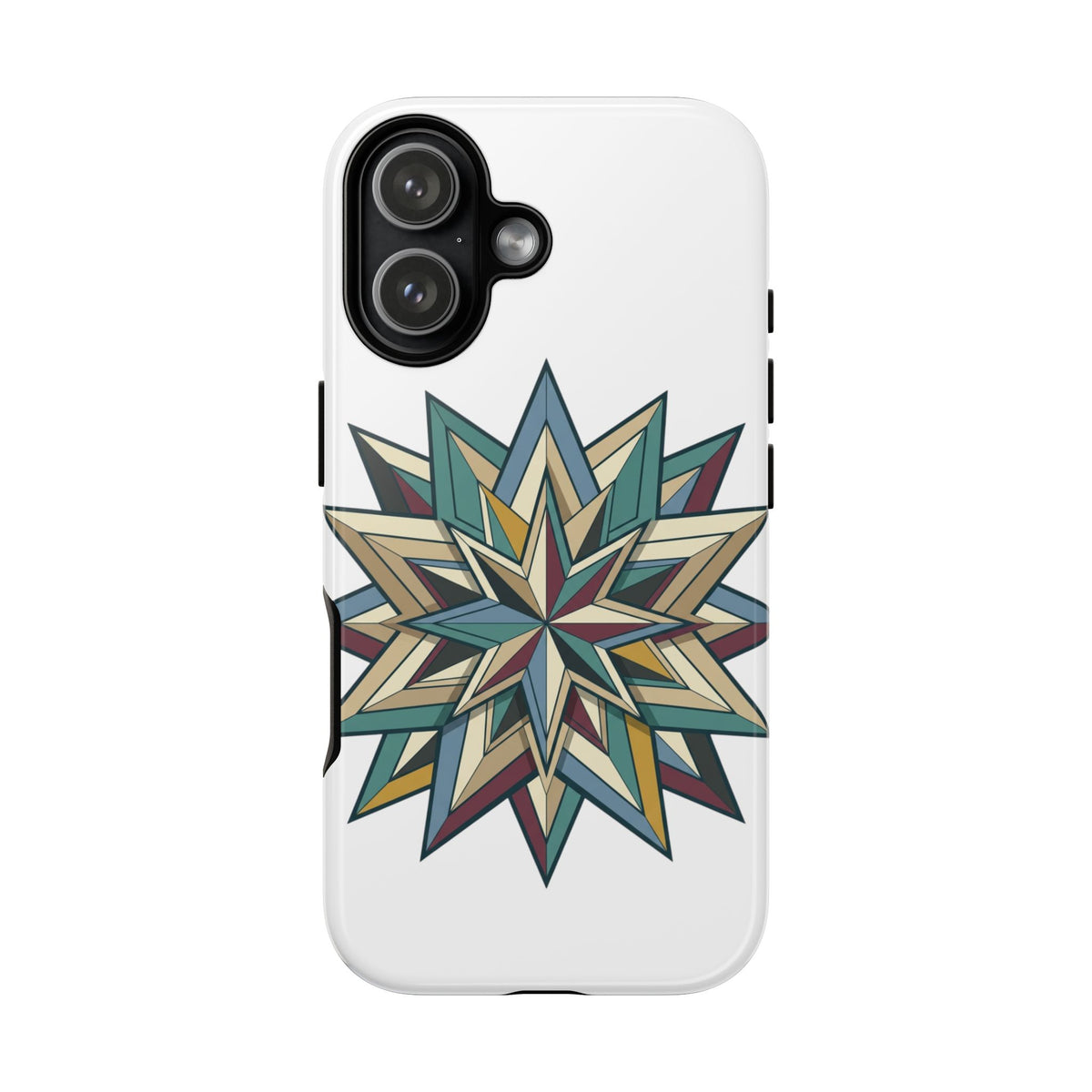 Geometric Star Phone Case — Teal & Earthtone Mandala Design