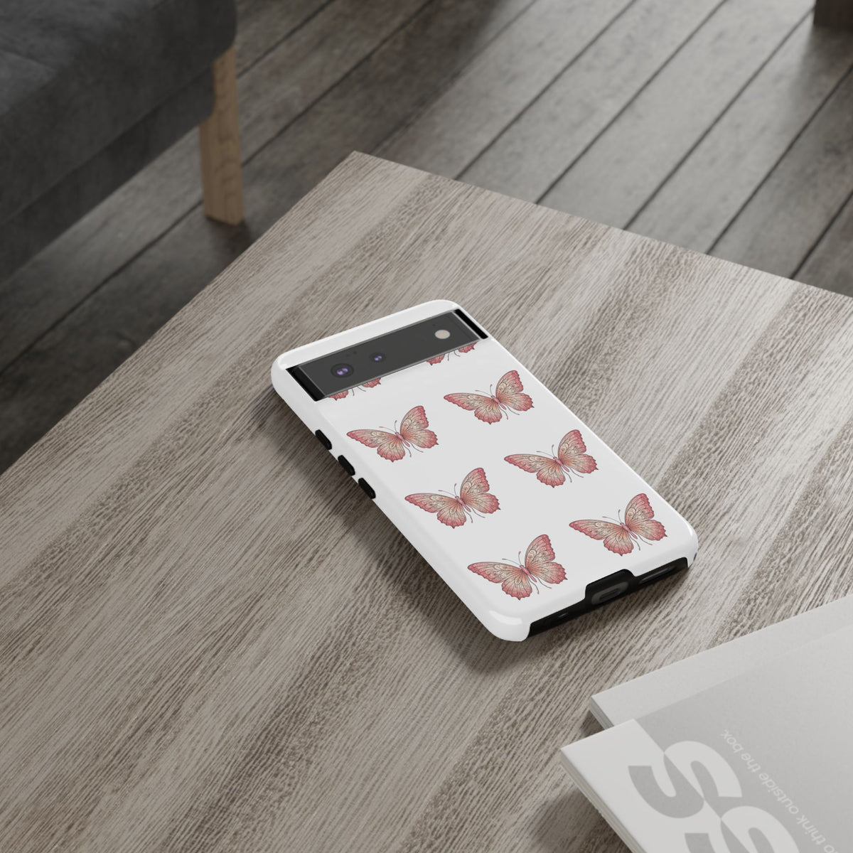 Pink Butterfly Tough Phone Case — Floral Pattern Protective Cover