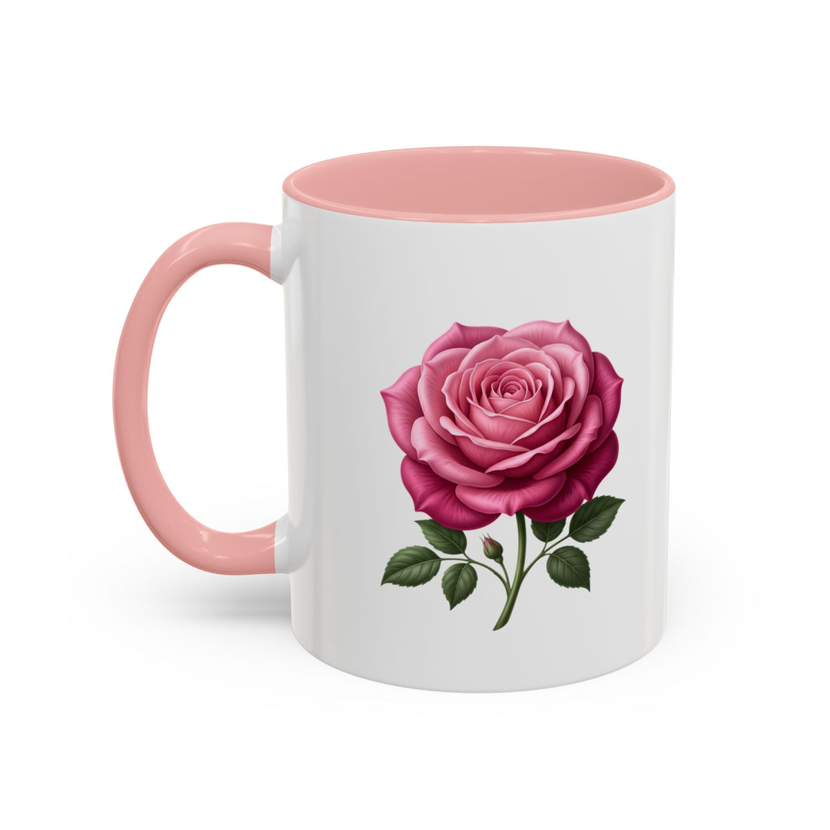 Pink Rose Accent Coffee Mug — Floral Tea & Coffee Cup (11/15 oz)