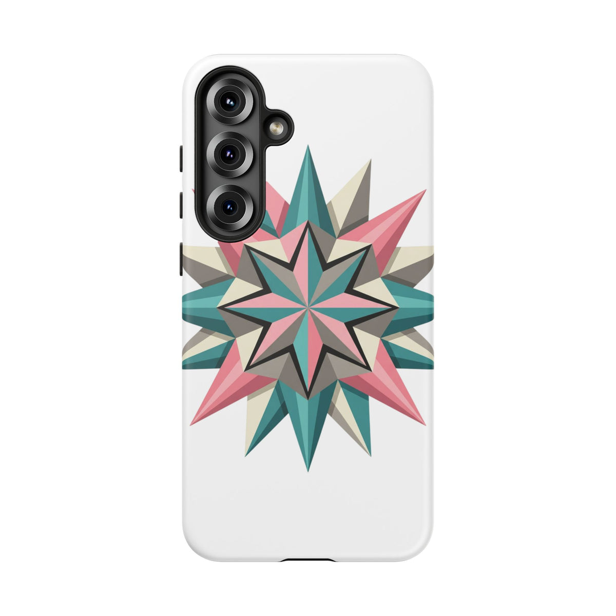 Geometric Star Tough Phone Case – Pink Teal Compass Design