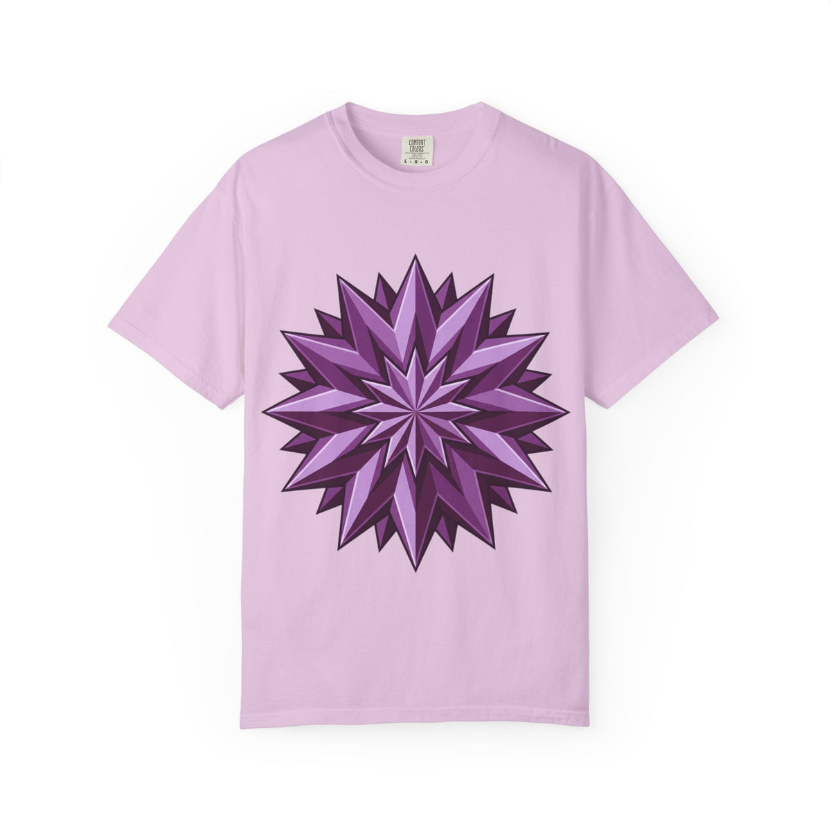 Purple Geometric Starburst T-Shirt — Bold 3D Floral Graphic Tee