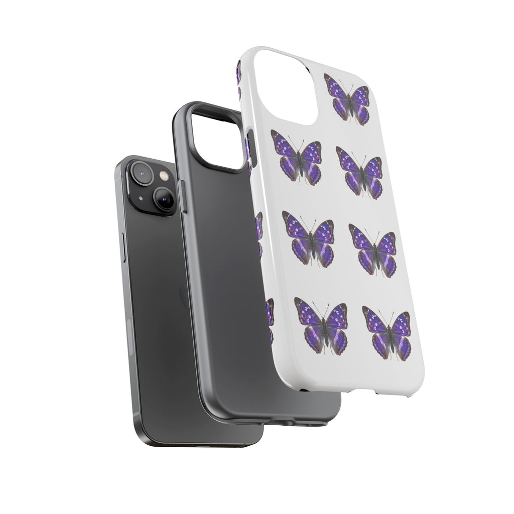 Purple Butterfly Tough Phone Case — Durable Protective iPhone Case with Repeating Butterfly Pattern