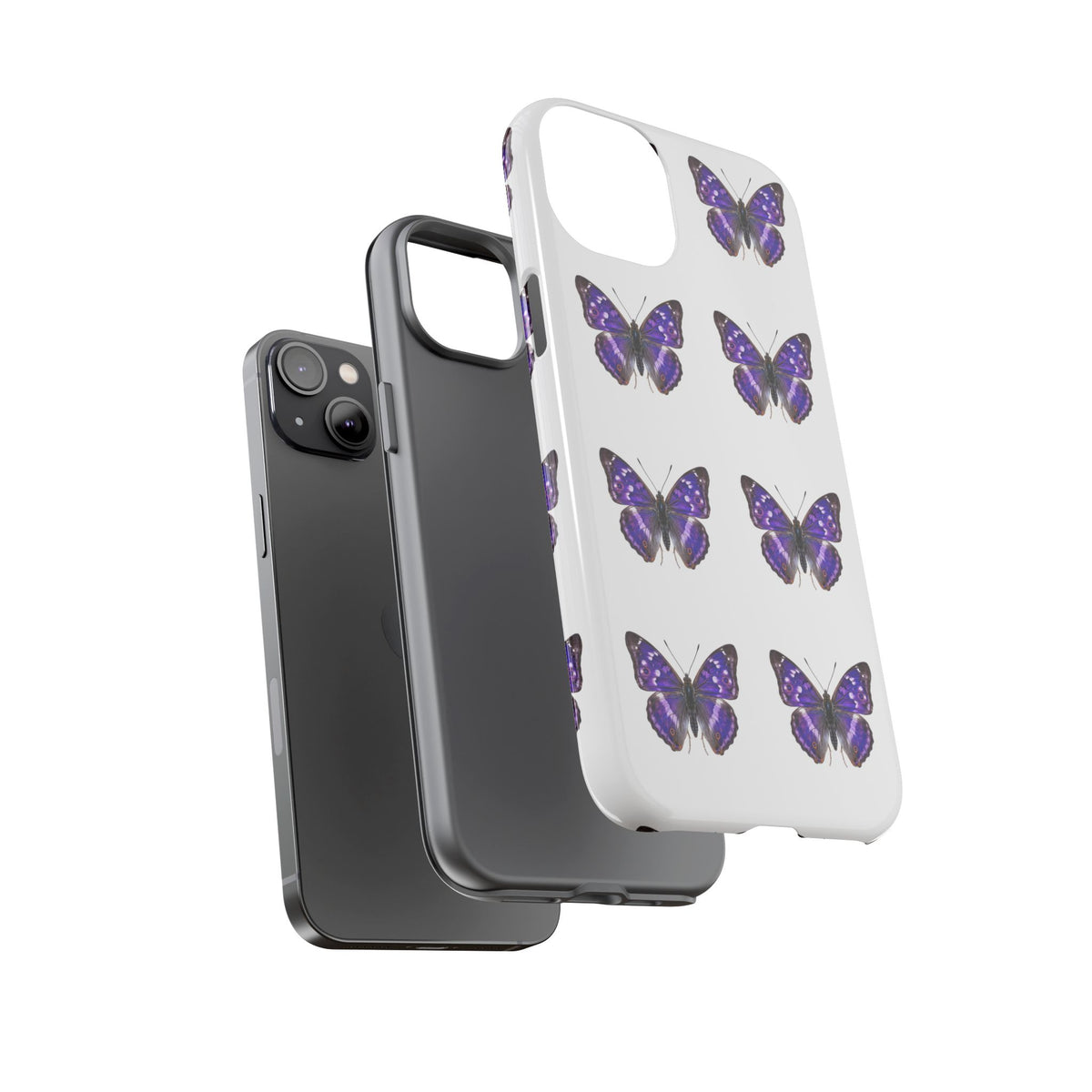 Purple Butterfly Tough Phone Case — Durable Protective iPhone Case with Repeating Butterfly Pattern