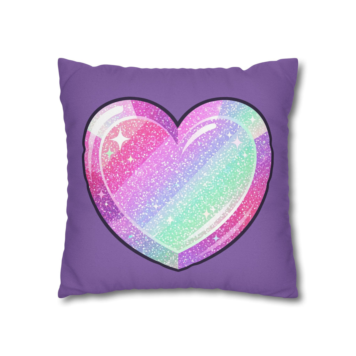 Pastel Glitter Heart Pillowcase Spun Polyester Square Pillowcase- Light Purple