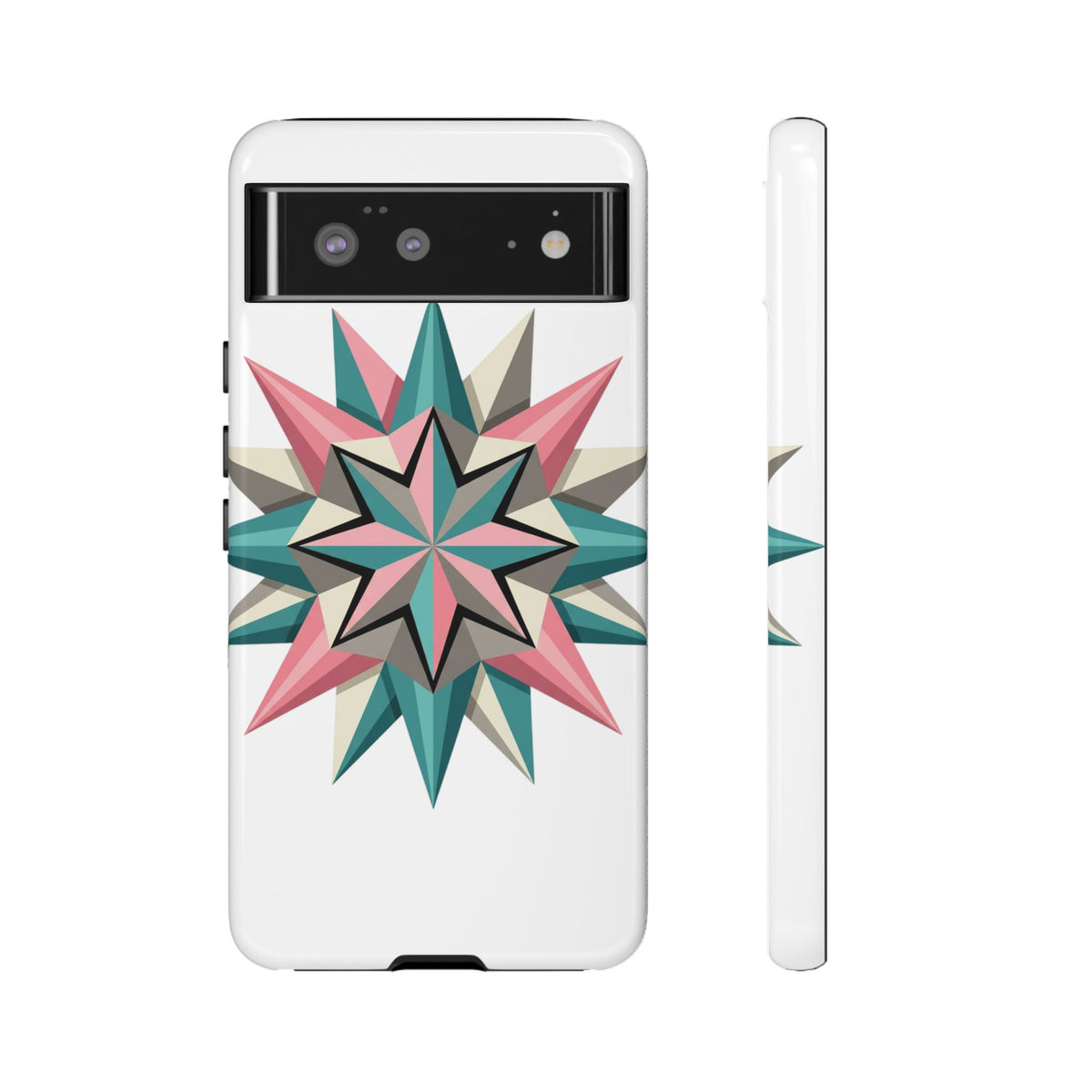 Geometric Star Tough Phone Case – Pink Teal Compass Design
