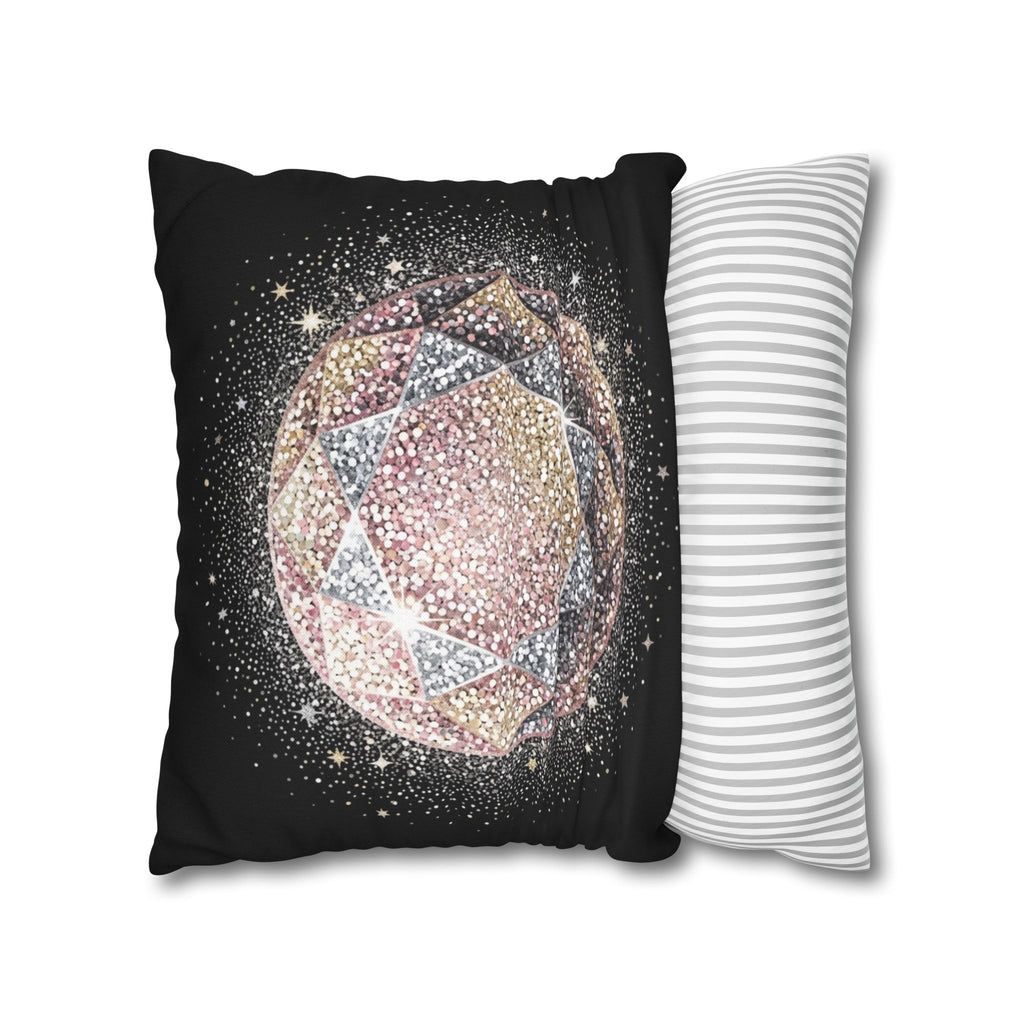 Glittery Black Spun Polyester Square Pillowcase