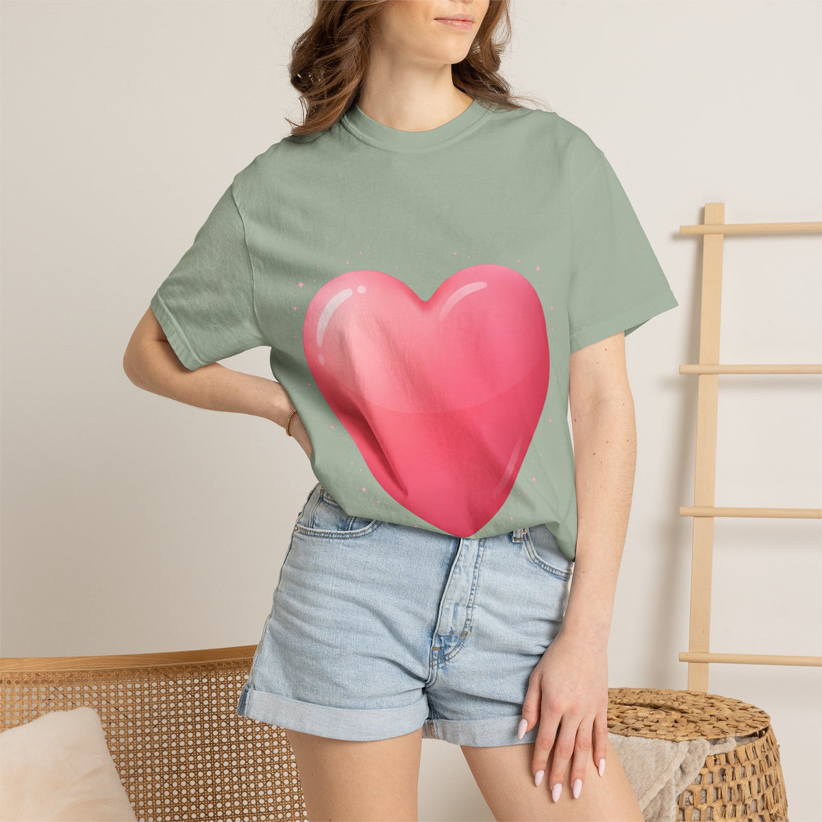 Pink Heart Unisex Garment-Dyed T-shirt