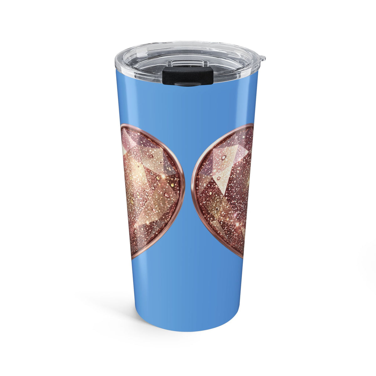 20oz Glitter Heart Tumbler - Sparkle Love Travel Cup- Light Blue