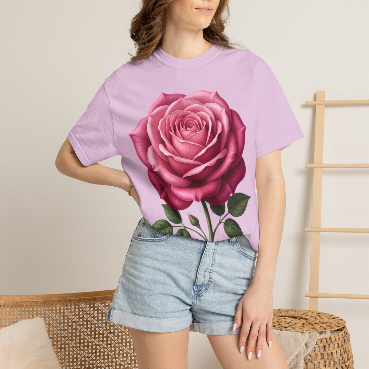 Vintage Pink Rose T-Shirt — Botanical Floral Graphic Tee