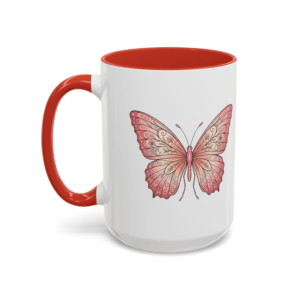 Pink Watercolor Butterfly Accent Coffee Mug — Floral Boho Tea & Coffee Cup (11/15oz)
