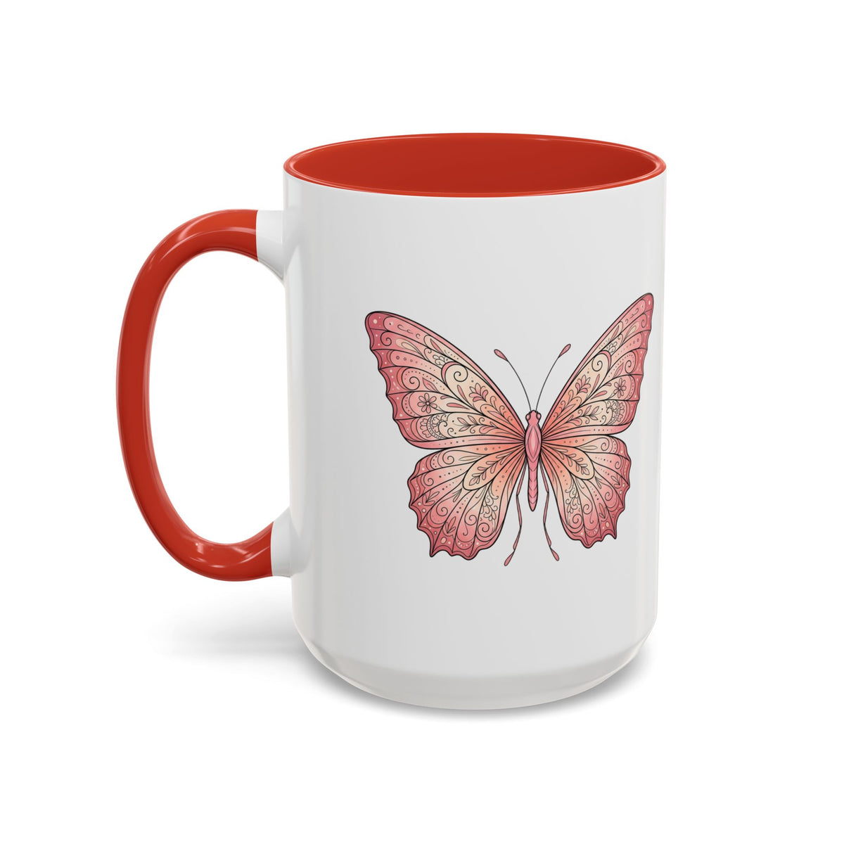 Pink Watercolor Butterfly Accent Coffee Mug — Floral Boho Tea & Coffee Cup (11/15oz)