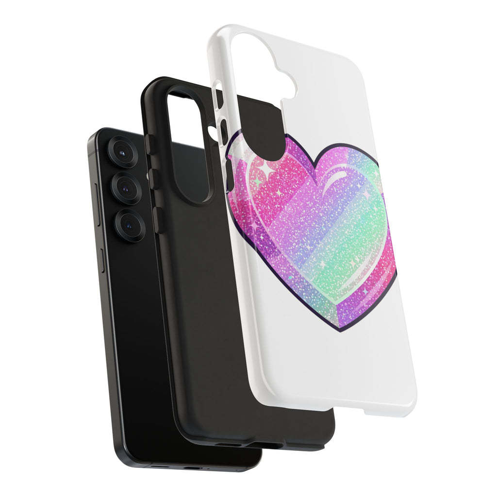 Pastel Glitter Heart Tough Phone Case — Cute Protective Phone Cover