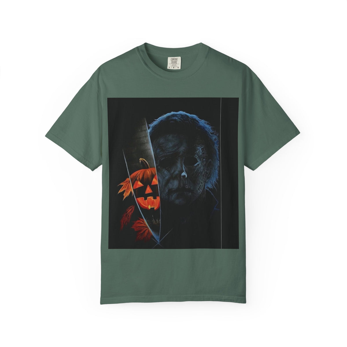 T-Shirt — Halloween Split-Face Pumpkin & Michael Myers Horror Graphic