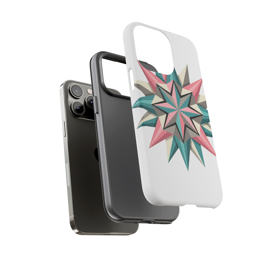 Geometric Star Tough Phone Case – Pink Teal Compass Design