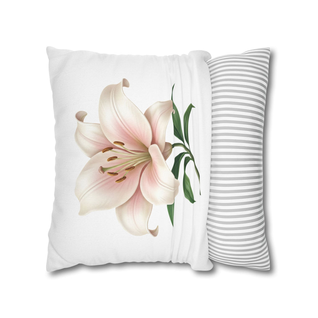 Pink Lily Floral Pillowcase — Decorative Square Throw Pillow Cover