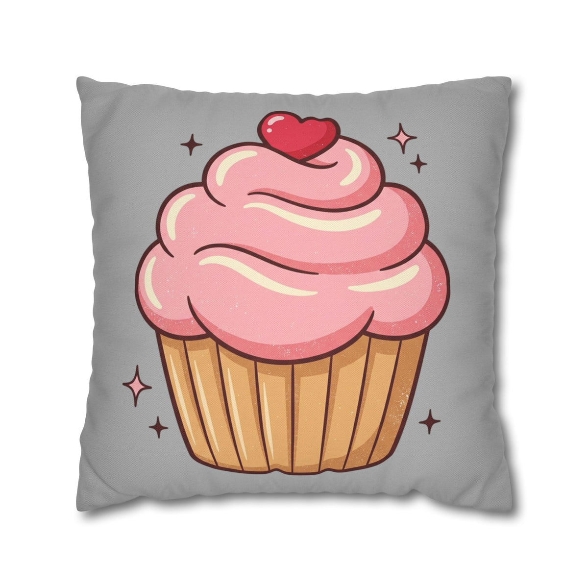 Pink Cupcake Spun Polyester Square Pillowcase- Light Grey