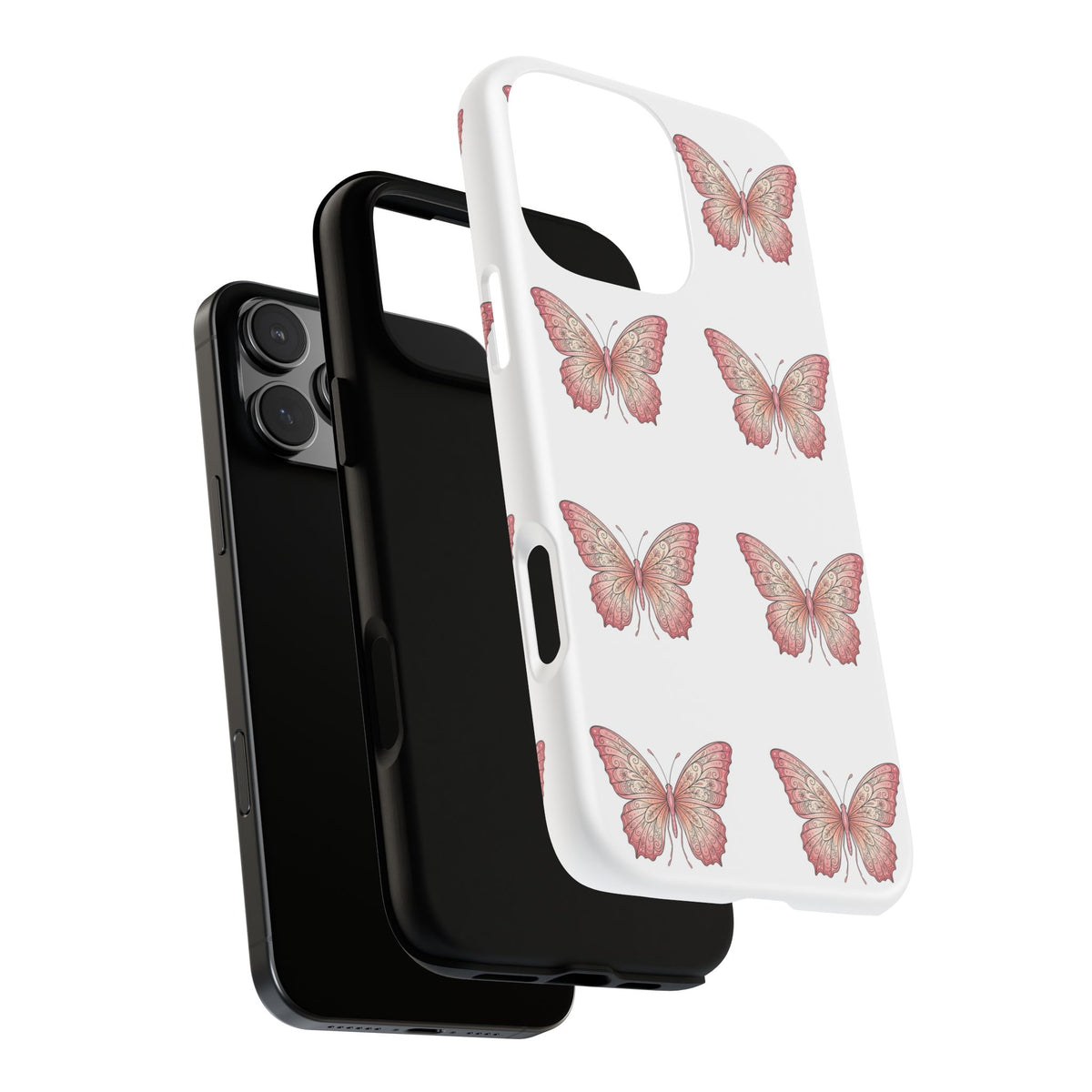 Pink Butterfly Tough Phone Case — Floral Pattern Protective Cover