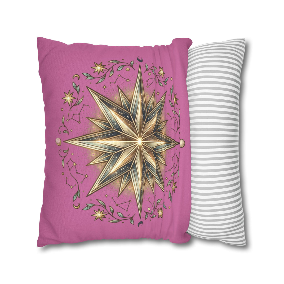 Star Print Light Pink Spun Polyester Square Pillowcase