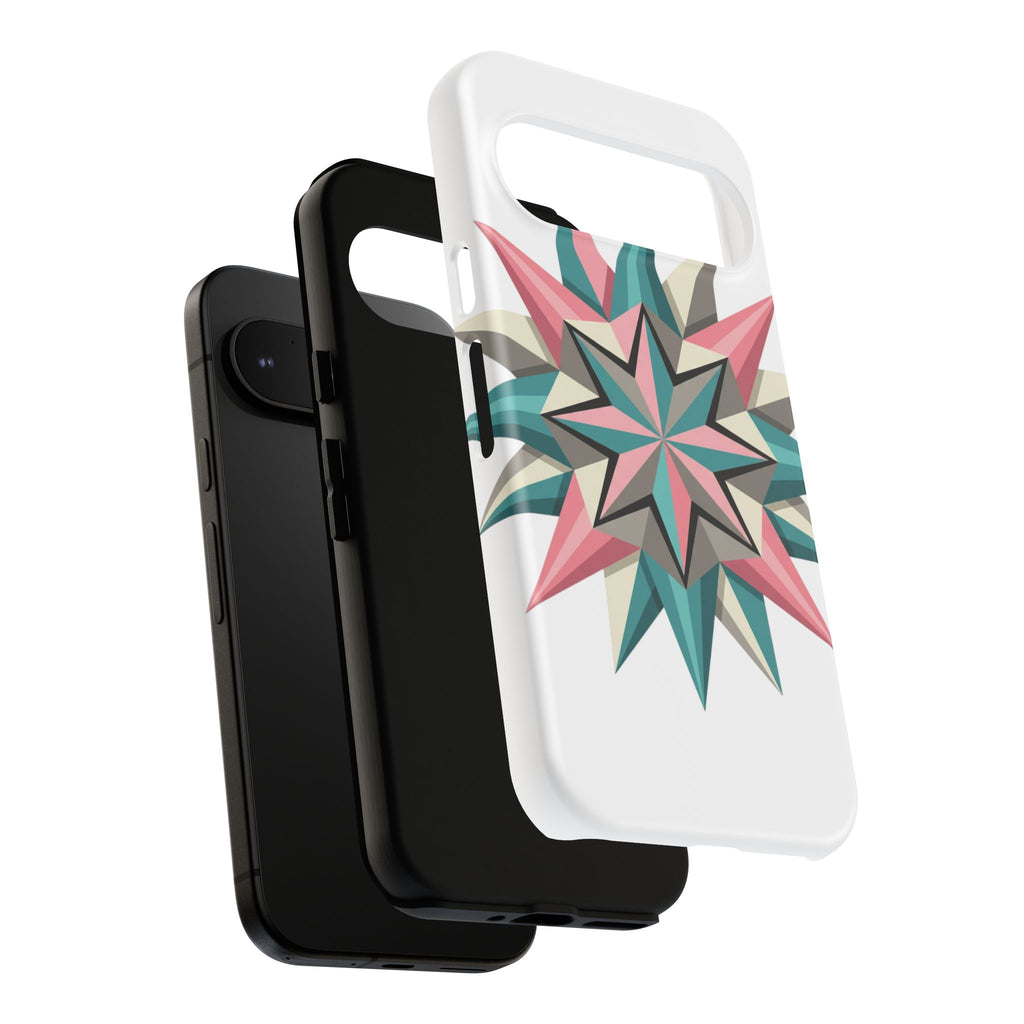 Geometric Star Tough Phone Case – Pink Teal Compass Design