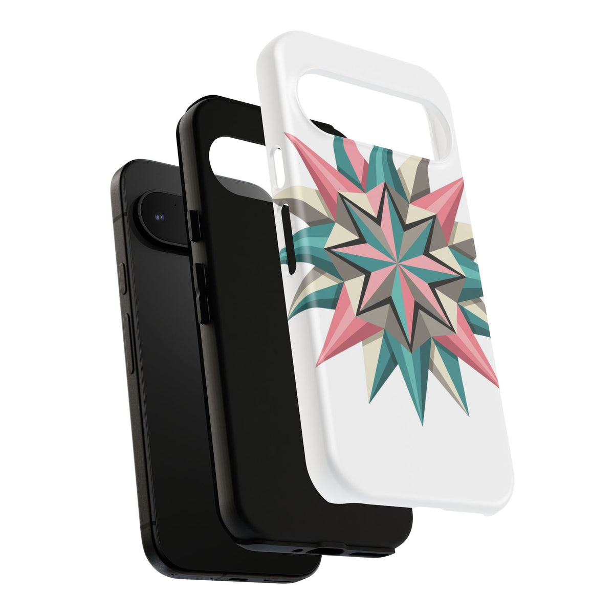 Geometric Star Tough Phone Case – Pink Teal Compass Design