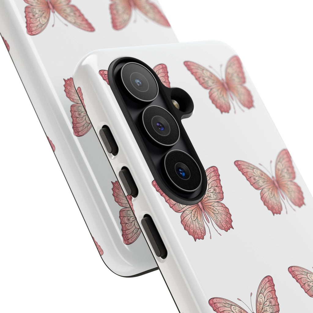 Pink Butterfly Tough Phone Case — Floral Pattern Protective Cover