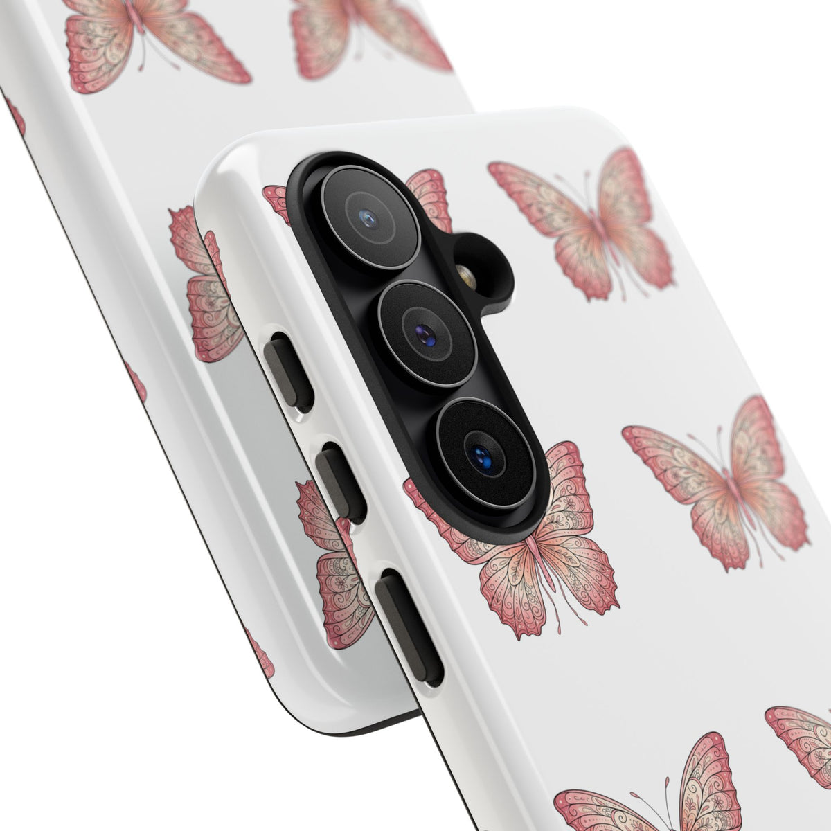 Pink Butterfly Tough Phone Case — Floral Pattern Protective Cover