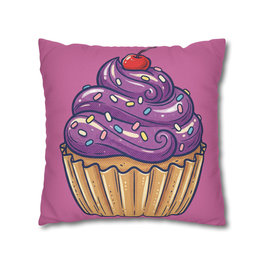 Cupcake Pillowcase — Cute Purple Frosting Decorative Throw Pillow Cover- Light Pink