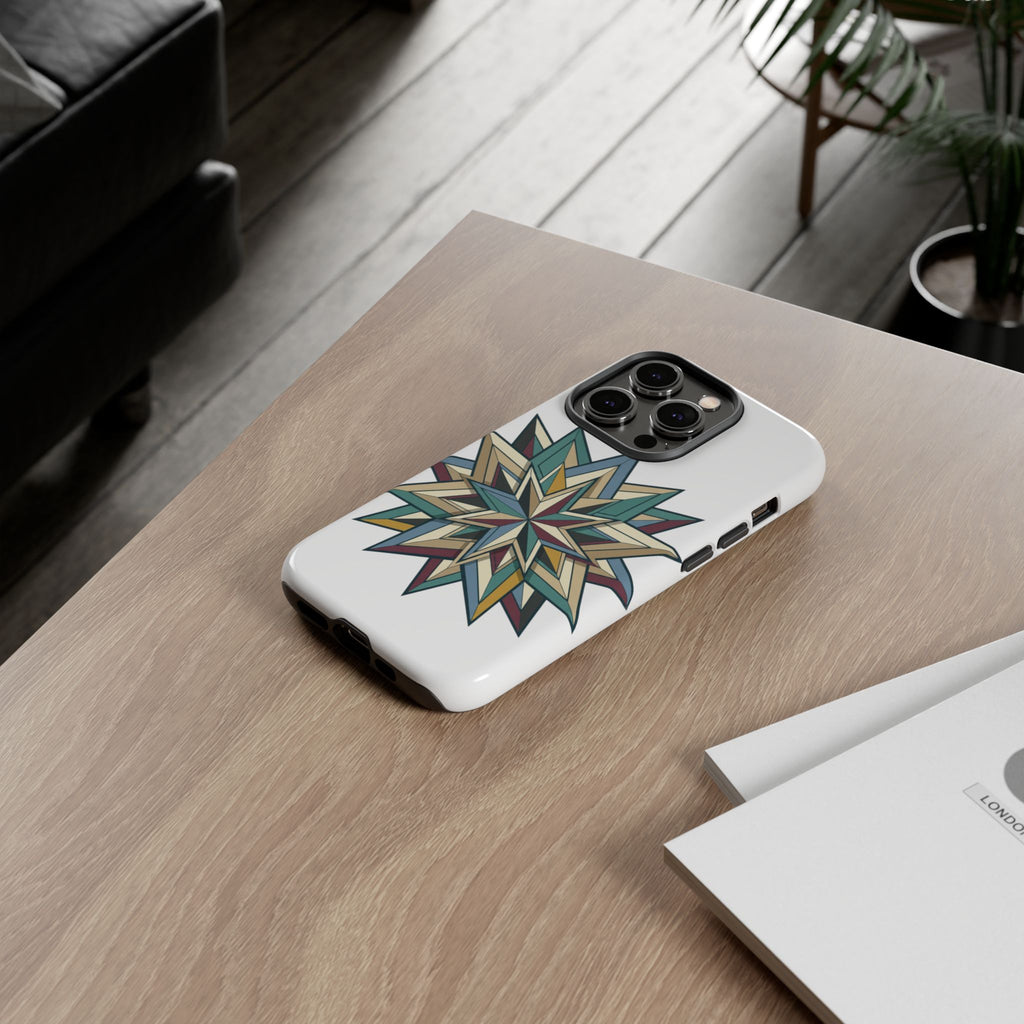 Geometric Star Phone Case — Teal & Earthtone Mandala Design