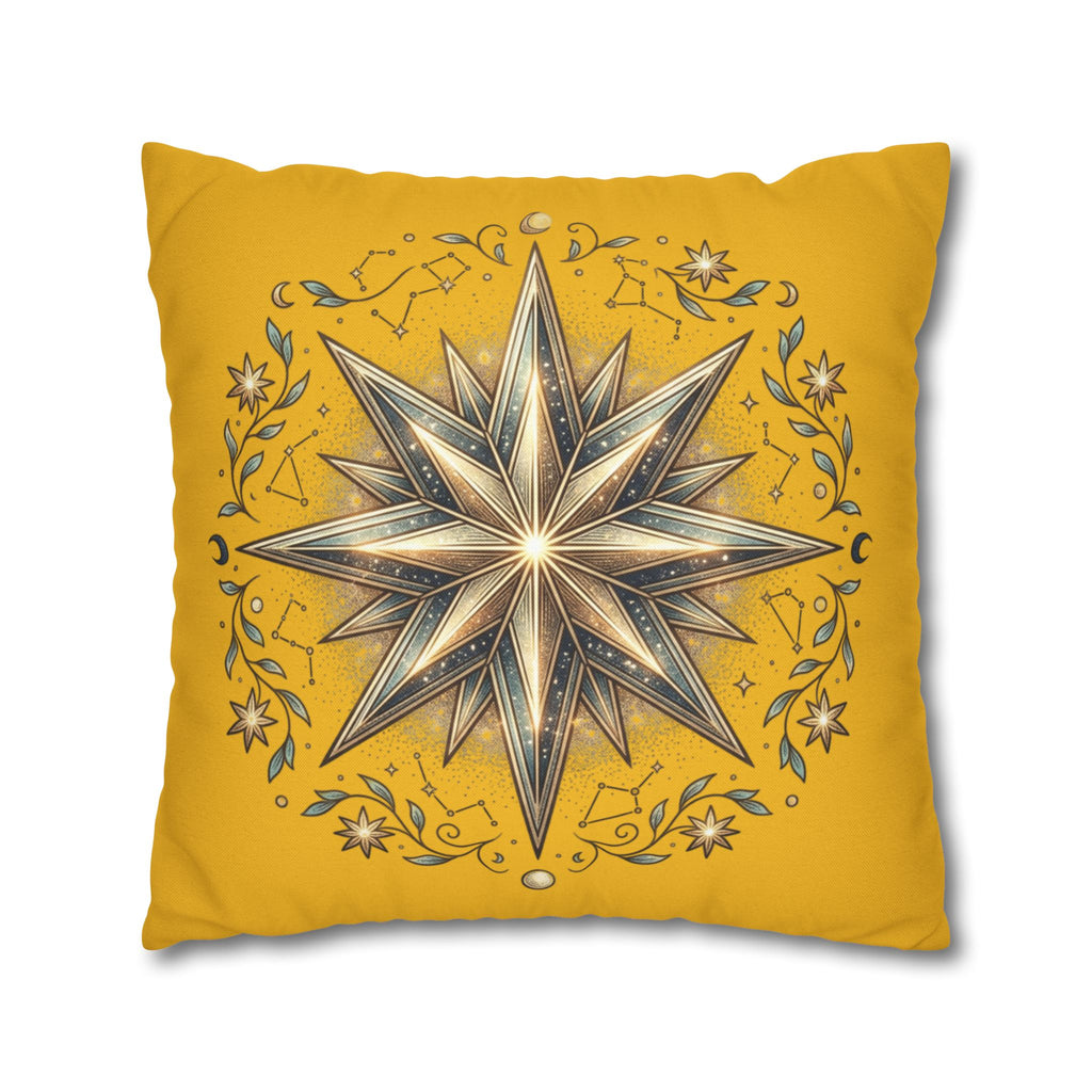 Star Print Yellow Spun Polyester Square Pillowcase