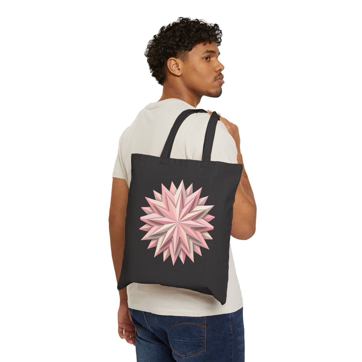 Floral Geometric Star Tote — Pink Paper Star Canvas Bag