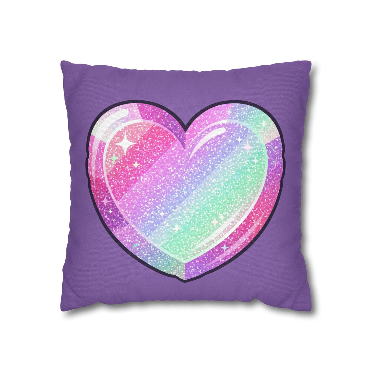 Pastel Glitter Heart Pillowcase Spun Polyester Square Pillowcase- Light Purple