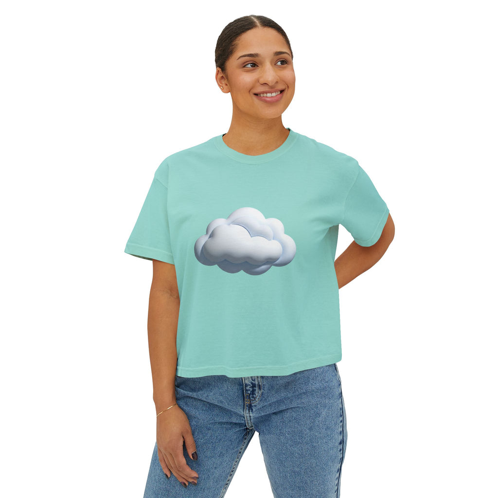 Cloud Graphic Boxy Tee — Minimal Cloud Illustration Women’s Cropped T-Shirt