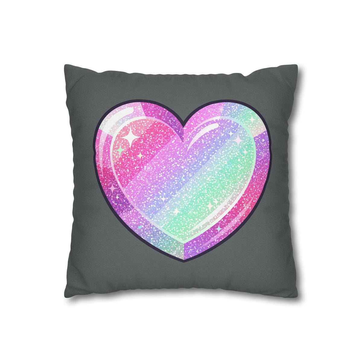 Pastel Glitter Heart Pillowcase Spun Polyester Square Pillowcase- Dark Grey