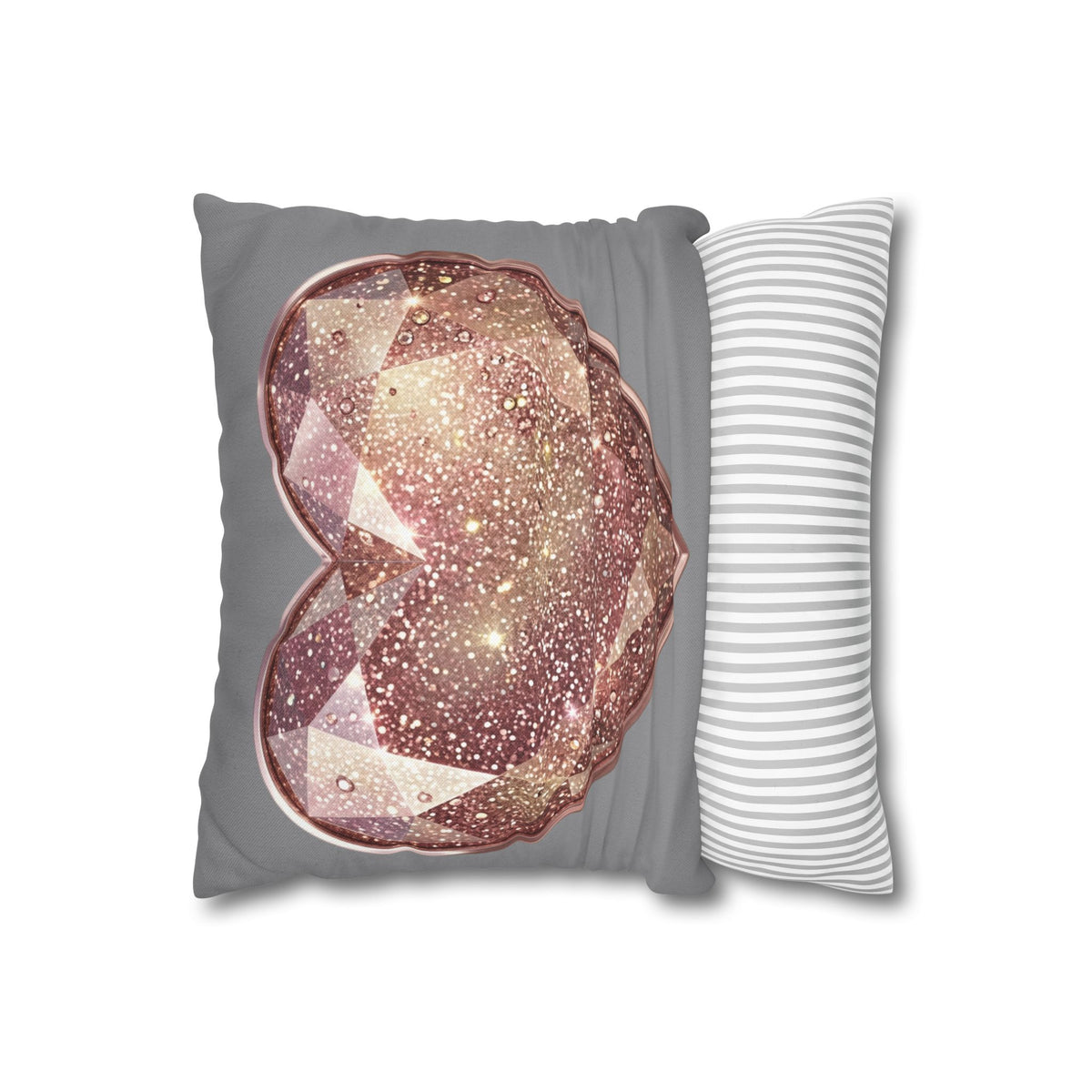 Glitter Rose Crystal Heart Pillowcase- Grey