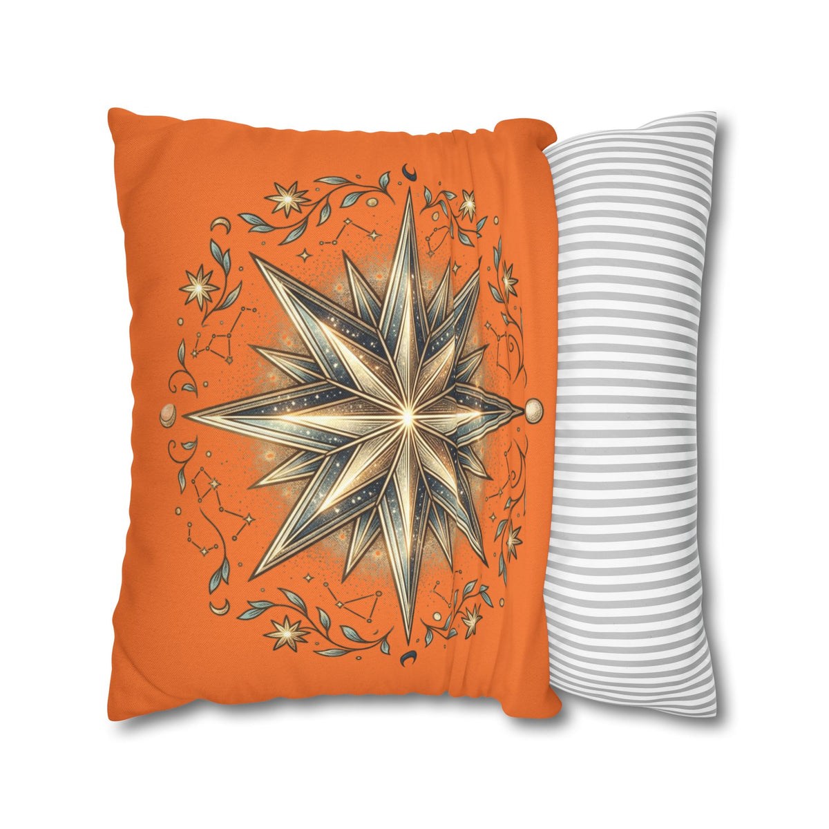 Star Print Orange Spun Polyester Square Pillowcase