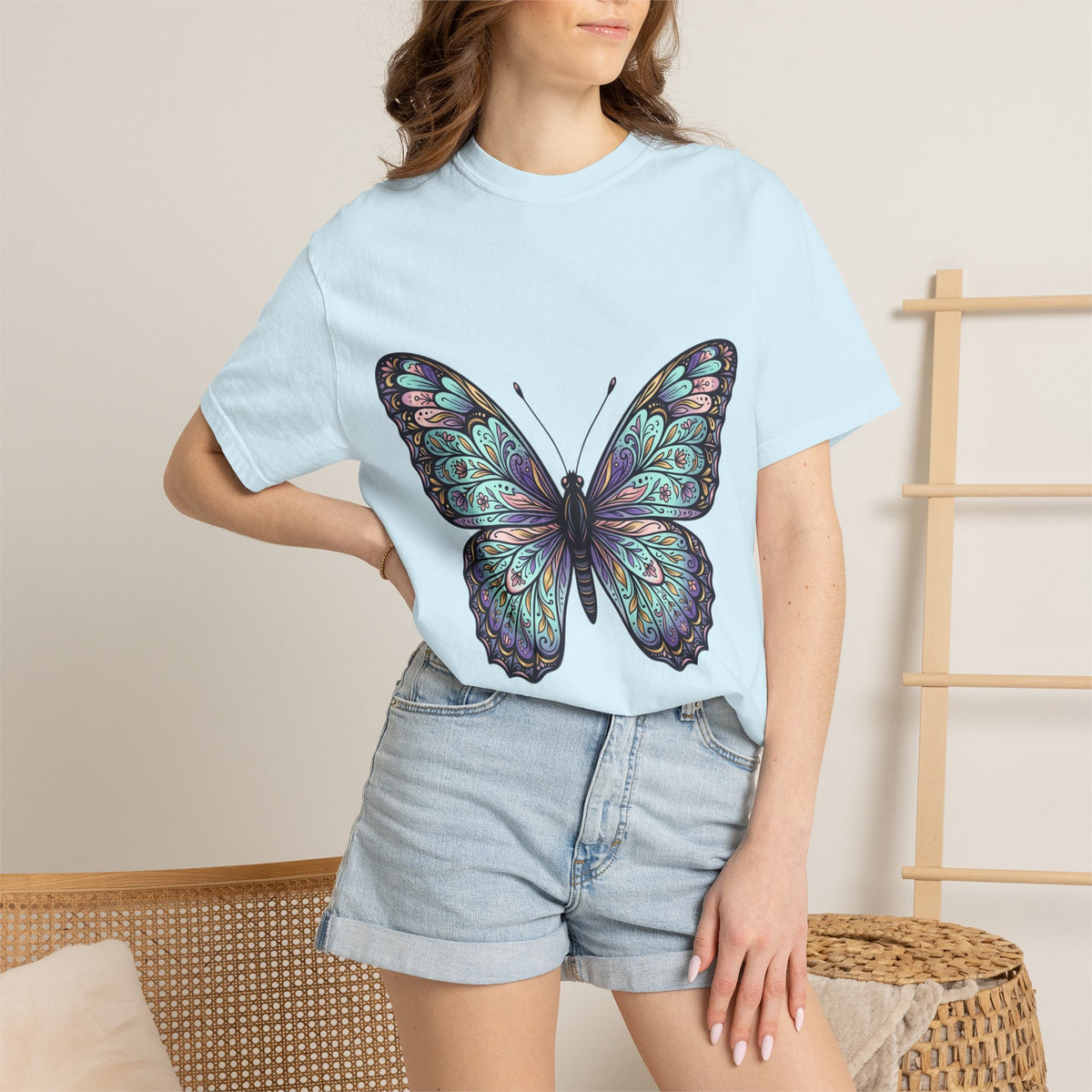 Butterfly Art T‑Shirt — Blue Purple Ornamental Butterfly Graphic Tee