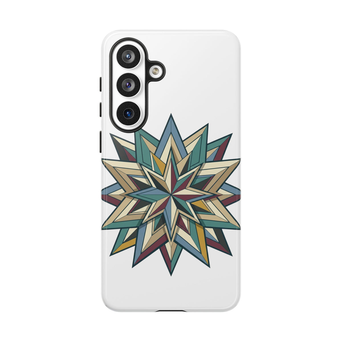 Geometric Star Phone Case — Teal & Earthtone Mandala Design
