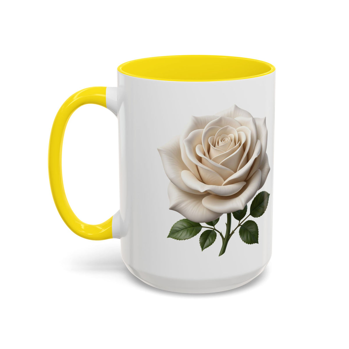 White Rose Accent Coffee Mug — Elegant Floral 11/15oz Ceramic