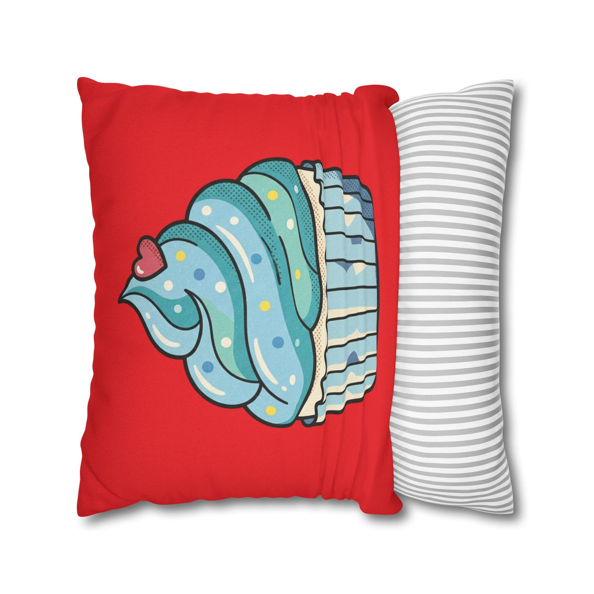 Cupcake Pillowcase - Cute Blue Frosting Decorative Throw Pillow Cover- Red