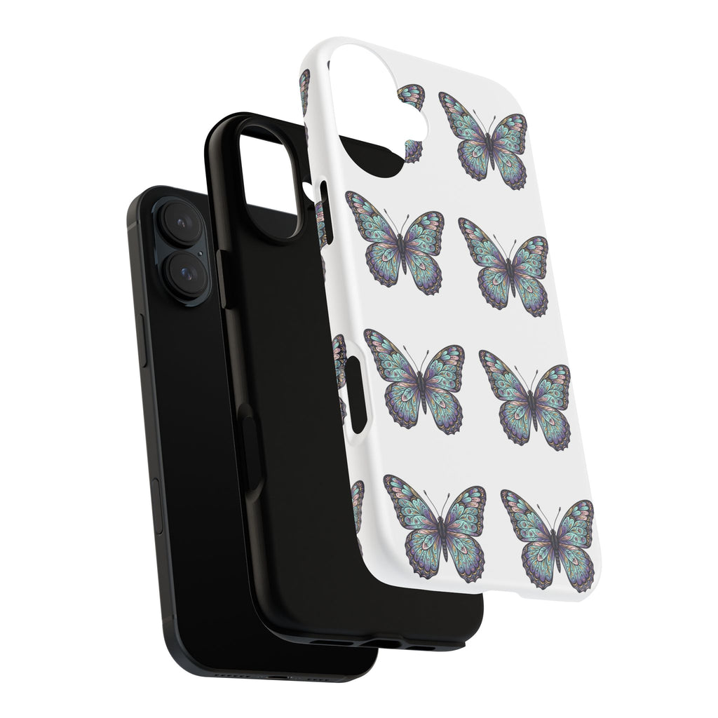 Butterfly Pattern Tough Phone Case — Vintage Teal Floral Protective Cover